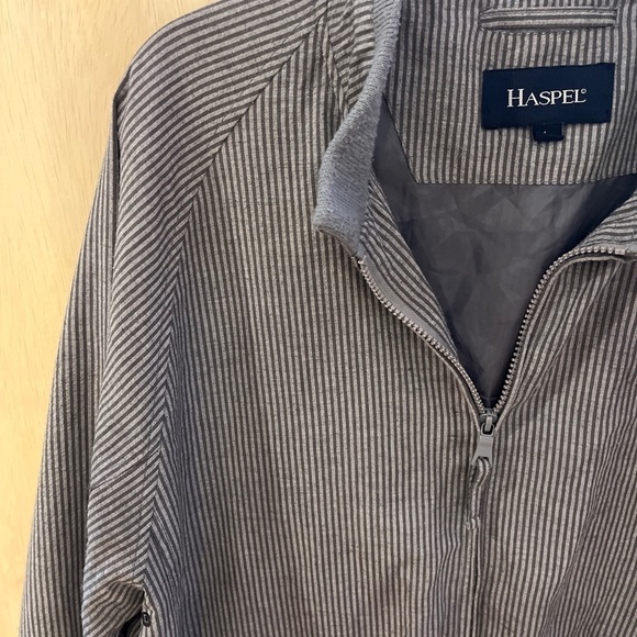 Haspel Men's Zipper Jacket coat size large grey stripe bomber - Picture 3 of 8
